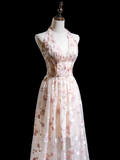 Pretty A line Halter Blush Pink Lace Prom Dresses Formal Dress 18th Birthday Outfits Prom Gown HZ0311