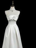 Timeless A line Strapless Sleeveless Satin Fitted Long White Wedding Dress Bride Gown Wedding Dresses HZ0311