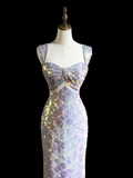 Modest Mermaid Sweetheart Sequin Lilac Long Prom Dresses Formal Dress 20th Birthday Outfits Prom Gown HZ0311