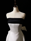 Pretty Sheath Strapless White Satin Prom Dresses Formal Dress 18th Birthday Outfits Prom Gown HZ0311