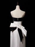 Pretty Sheath Strapless White Satin Prom Dresses Formal Dress 18th Birthday Outfits Prom Gown HZ0311