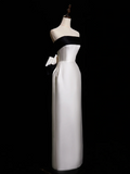 Pretty Sheath Strapless White Satin Prom Dresses Formal Dress 18th Birthday Outfits Prom Gown HZ0311