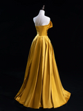 Chic Ball Gown Sweetheart Gold Satin Ruffles Senior Aesthetic Prom Dresses Prom Gowns Formal Outfits Graduation Dress HZ0311