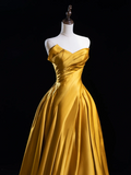 Chic Ball Gown Sweetheart Gold Satin Ruffles Senior Aesthetic Prom Dresses Prom Gowns Formal Outfits Graduation Dress HZ0311