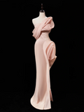 Timeless Mermaid One Shoulder Blush Pink Satin Long Prom Dresses Inspiration Party Dress Prom Gowns HZ0311