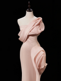 Timeless Mermaid One Shoulder Blush Pink Satin Long Prom Dresses Inspiration Party Dress Prom Gowns HZ0311