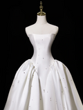 Princess Ball Gown Strapless Sleeveless Satin Fitted Corset Long Wedding Dress Bride Gowns White Wedding Dresses HZ0311