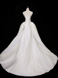 Princess Ball Gown Strapless Sleeveless Satin Fitted Corset Long Wedding Dress Bride Gowns White Wedding Dresses HZ0311