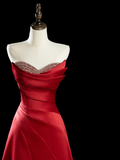 Chic Ball Gown Sweetheart Red Satin Beads Senior Aesthetic Prom Dresses Prom Gowns Formal Outfits Graduation Dress HZ0311