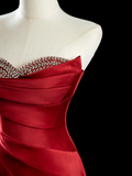 Chic Ball Gown Sweetheart Red Satin Beads Senior Aesthetic Prom Dresses Prom Gowns Formal Outfits Graduation Dress HZ0311