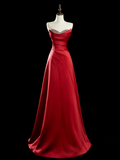 Chic Ball Gown Sweetheart Red Satin Beads Senior Aesthetic Prom Dresses Prom Gowns Formal Outfits Graduation Dress HZ0311