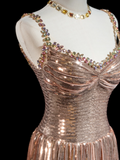 Chic A Line Sweetheart Gold Sequin Beads Senior Aesthetic Prom Dresses Prom Gowns Formal Outfits Party Dress HZ0311