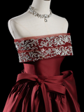Classy Ball Gown Strapless Burgundy Satin Prom Dresses Formal Dress 20th Birthday Outfits Prom Gown HZ0311