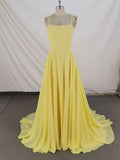 Simple A Line Spaghetti Straps Yellow Chiffon Long Prom Dresses Formal Dress 18th Birthday Outfits Prom Gown HZ0311