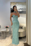 Elegant Mermaid Sweetheart Sequin Blue With Beaded Prom Dresses For Teens Formal Dress Party Outfits Prom Gown HZ0311