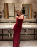 Elegant Mermaid Spaghetti Straps Burgundy Long Prom Dresses Formal Dress Party Outfits Prom Gown HZ0311