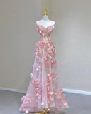 Fancy A Line Sweetheart Tulle Lace Pink Prom Dresses For Teens Formal Dress Party Outfits Prom Gown HZ0311