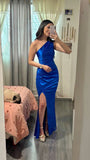 Timeless Mermaid One Shoulder Royal Blue Slit Satin Long Prom Dresses Inspiration Party Dress Prom Gowns HZ0311