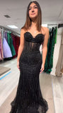 Fancy Mermaid Sweetheart Black Sequin Beaded Prom Dresses For Teens Formal Dress Party Outfits Prom Gown HZ0311
