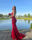 Fantasy Mermaid Spaghetti Straps Red Backless Long Prom Dresses Inspiration Formal Gown HZ0311