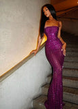 Sexy Mermaid Spaghetti Straps Grape Sequin Long Prom Dresses Inspiration Formal Gown HZ0311