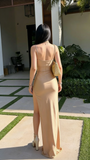 Sexy Mermaid Spaghetti Straps Gold Slit Long Prom Dresses Inspiration Formal Gown HZ0311