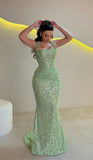 Shinning Mermaid Halter Sequin Mint Green Prom Dresses For Teens Formal Dress Party Outfits Prom Gown HZ0311