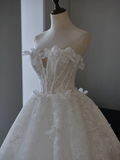 Princess Ball Gown Strapless Sleeveless Lace Fitted Corset Long Wedding Dress Bride Gowns White Wedding Dresses HZ0311