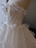 Princess Ball Gown Strapless Sleeveless Lace Fitted Corset Long Wedding Dress Bride Gowns White Wedding Dresses HZ0311
