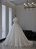 Princess Ball Gown Strapless Sleeveless Lace Fitted Corset Long Wedding Dress Bride Gowns White Wedding Dresses HZ0311