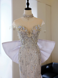 Unique Mermaid Sweetheart Lilac Sequin With Bow Long Prom Dresses For Teens Formal Dress Party Outfits Prom Gown HZ0311