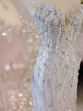 Unique Mermaid Sweetheart Lilac Sequin With Bow Long Prom Dresses For Teens Formal Dress Party Outfits Prom Gown HZ0311