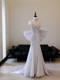 Unique Mermaid Sweetheart Lilac Sequin With Bow Long Prom Dresses For Teens Formal Dress Party Outfits Prom Gown HZ0311