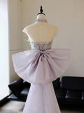 Unique Mermaid Sweetheart Lilac Sequin With Bow Long Prom Dresses For Teens Formal Dress Party Outfits Prom Gown HZ0311