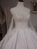 Princess Ball Gown Off The Shoulder Long Sleeve Satin Fitted Corset Long Wedding Dress Bride Gowns White Wedding Dresses HZ0311