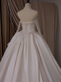 Princess Ball Gown Off The Shoulder Long Sleeve Satin Fitted Corset Long Wedding Dress Bride Gowns White Wedding Dresses HZ0311