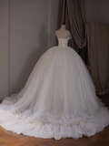 Princess Ball Gown Strapless Sleeveless Fitted Corset Tulle Wedding Dress Bride Gowns White Wedding Dresses HZ0311