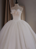Princess Ball Gown Strapless Sleeveless Fitted Corset Tulle Wedding Dress Bride Gowns White Wedding Dresses HZ0311