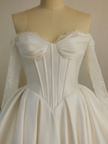 Princess Ball Gown Sweetheart Sleeveless Satin Fitted Corset Long Wedding Dress Bride Gowns White Wedding Dresses HZ0311