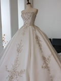 Princess Ball Gown Strapless Sleeveless Satin Fitted Corset Long Wedding Dress Bride Gowns Lace Wedding Dresses HZ0311