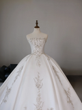 Princess Ball Gown Strapless Sleeveless Satin Fitted Corset Long Wedding Dress Bride Gowns Lace Wedding Dresses HZ0311
