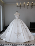 Princess Ball Gown Strapless Sleeveless Satin Fitted Corset Long Wedding Dress Bride Gowns Lace Wedding Dresses HZ0311