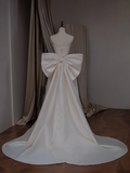 Princess Ball Gown Strapless Sleeveless With Bow Satin Fitted Corset Long Wedding Dress Bride Gowns White Wedding Dresses HZ0311
