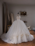 Princess Ball Gown Strapless Sleeveless Fitted Corset Tulle Wedding Dress Bride Gowns White Wedding Dresses HZ0311