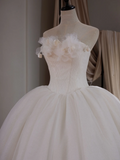 Princess Ball Gown Strapless Sleeveless Fitted Corset Tulle Wedding Dress Bride Gowns White Wedding Dresses HZ0311