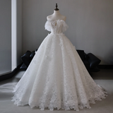Princess Ball Gown Strapless Sleeveless Lace Fitted Corset Long Wedding Dress Bride Gowns White Wedding Dresses HZ0311
