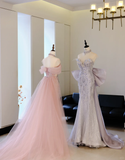 Unique Mermaid Off The Shoulder Pink With Silver Beads Prom Dresses Inspiration Long Party Dress Birthday Outfits Graduation Dress HZ0311