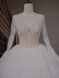 Simple Ball Gown V Neck Long Sleeve Lace Fitted Corset Long Wedding Dress Bride Gowns White Wedding Dresses HZ0311
