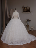 Simple Ball Gown V Neck Long Sleeve Lace Fitted Corset Long Wedding Dress Bride Gowns White Wedding Dresses HZ0311