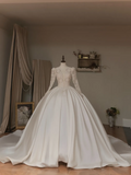 Unique Ball Gown V Neck Long Sleeve Lace Fitted Corset Long Wedding Dress Bride Gowns White Wedding Dresses HZ0311